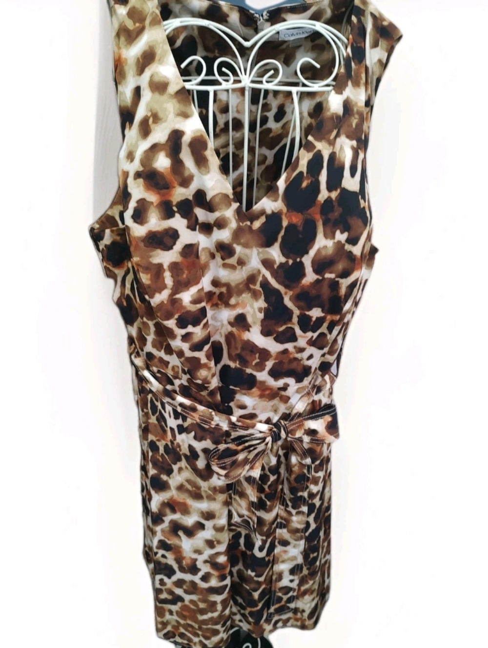 Calvin Klein Lightweight Leopard Print Sleeveless Midi Dress Self Belt Size 20W
